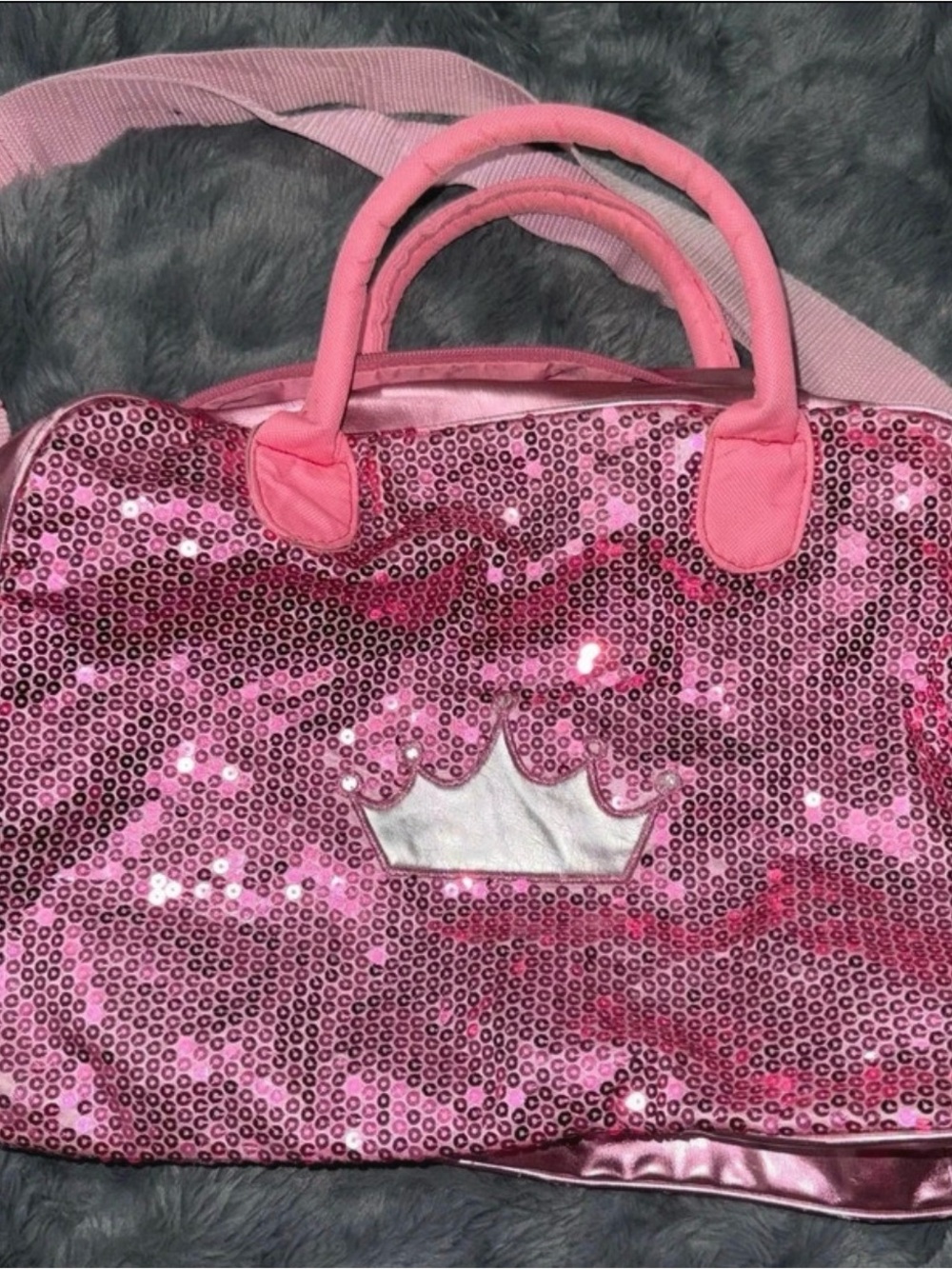 Pink Sequin Travel Tote with Silver Crown Accent